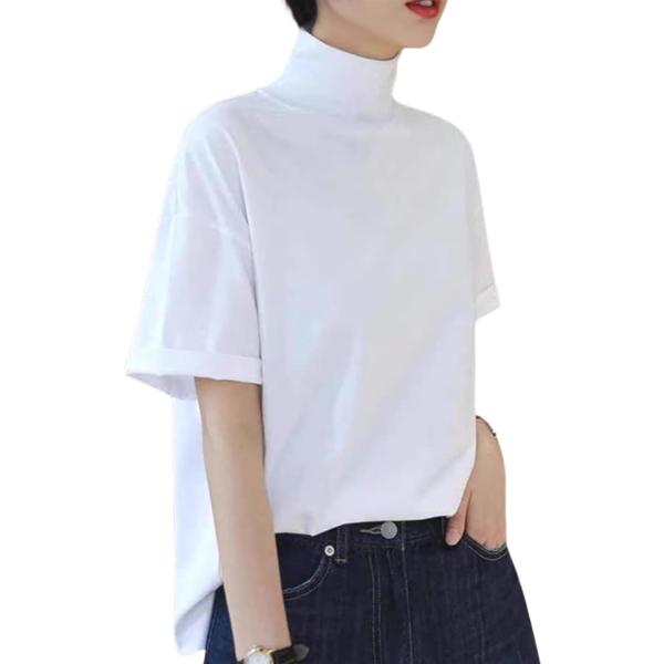 スッキリな着こなし ハイネック 半袖 レディース インナー タートルネック ハイネックtシャツ ブラ...