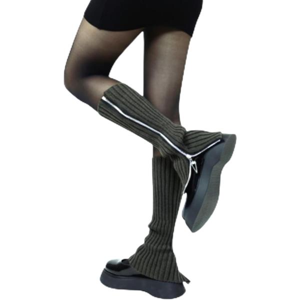 レッグウォーマー レディース 防寒 ブーツカバー ファスナー付き シックなデザイン 着脱簡単 (アッ...