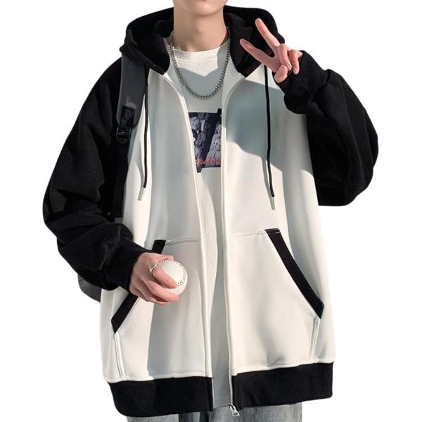 ジップパーカー メンズ 秋冬 冬服 フルジップ フード付き ビッグシルエット ジップアップ 春服 長...