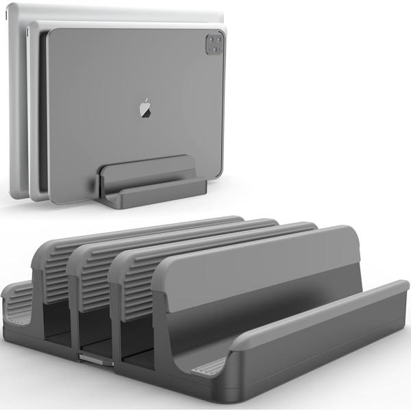 ノートパソコン スタンド 縦置き 3台収納 ホルダー ユニバーサル PCスタンド 幅調節可能 アルミ...