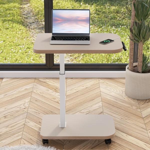 パソコンデスク 昇降式 サイドテーブル 電動昇降式 PC ベッドテーブル 介護 高さ調節可能(ブラウ...