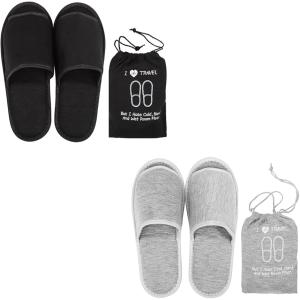 携帯スリッパ トラベルスリッパ 収納ケース付き 折りたたみ レディース メンズ(ブラック・グレー 2個セット, Free Size)