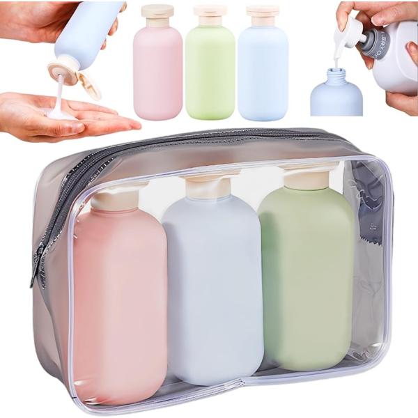 トラベル ボトル シャンプーボトル セット 携帯用 (ピンク+ブルー+グリーン,  200ml3本（...