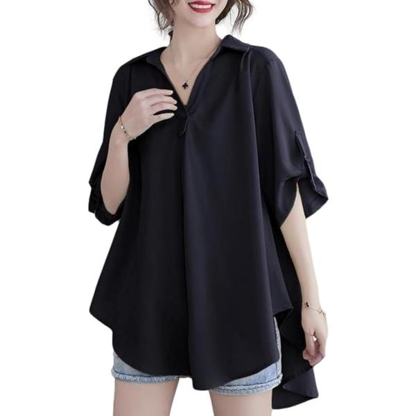 ブルーベリル チュニック レディース スキッパーシャツ プルオーバー ビッグシルエット 五分袖 シフ...