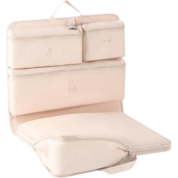 旅行 トラベルポーチ 吊り下げ パッキング 大容量 軽量 圧縮袋 キャリーオン (アイボリー)