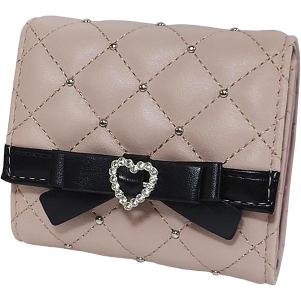 ミニ財布 レディース リボン 可愛い おしゃれ 小銭入れ付き キルティング スタッズ ハート 三つ折...