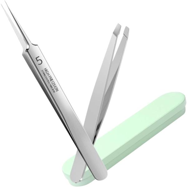 毛穴 ピンセット 2本セット 美容用 精密 毛抜き 極細 角栓 うぶ毛 埋没毛 よく抜ける 斜め＆針...