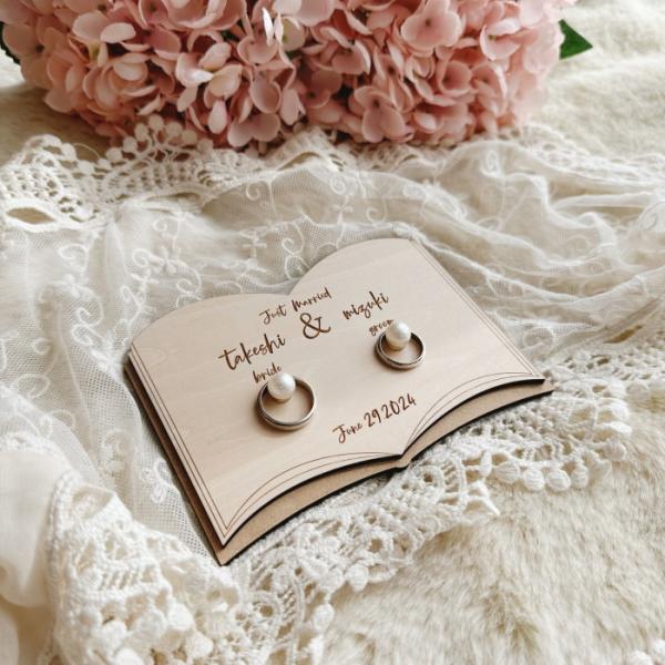 リングピロー木製BOOK 　　 結婚指輪 リングホルダー ブライダル 結婚式  指輪  Weddin...