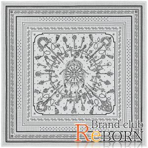 〔新品同様品〕エルメス　カレ140“LES CLES BANDANA/レクレ バンダナ”（ショール/ストール）　カシミア70%×シルク30%　グリシネ×ブラック×グレー｜reborn-brand