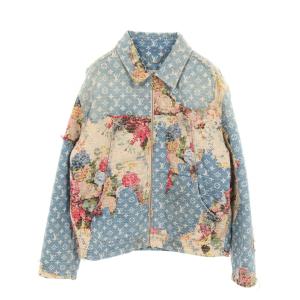 爆買 ルイ・ヴィトン LOUIS VUITTON モノグラム フラワーデザイン デストロイ ワークウェア デニムジャケット 衣料品 アウター ブルー系
