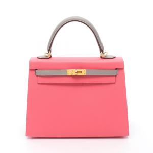 エルメス HERMES ケリー25 外縫い 2WAY パーソナルオーダー ハンドバッグ バッグ レザー ヴォーエプソン ピンク系 ローズアザレ 【中