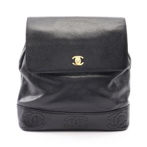 シャネル CHANEL トリプルココマーク リュックサック バックパック バッグ キャビアスキン(グレインドカーフ) ブラック系 【中古】