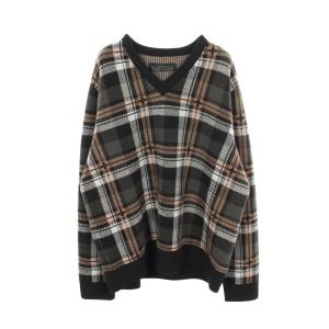 クロムハーツ CHROME HEARTS BIG CITY チェック Vネック ニット 衣料品 トップス ウール グリーン系 【中古】