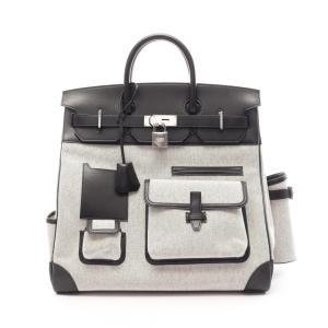 エルメス HERMES オータクロア40 カーゴ ポケット エクリュ ブラック ハンドバッグ バッグ カーフ（牛革） トワルアッシュ グレー系 26