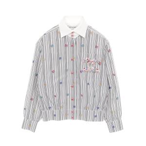 シャネル CHANEL フラワーココマーク ストライプ シャツ ブラウス 衣料品 トップス コットン ホワイト系 P73926V65463 【中古】