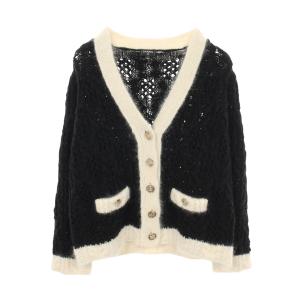 シャネル CHANEL ココマークボタン ケーブルニット カーディガン 衣料品 トップス ウール ブラック系 【中古】