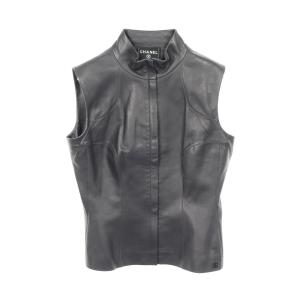 シャネル CHANEL ココマーク ジップアップ ベスト 衣料品 トップス ラムスキン（羊革） グレー系 P19754W03041 【中古】