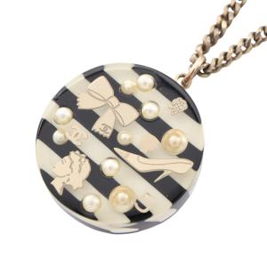 シャネル CHANEL ココマーク アイコン ボーダー ネックレス ジュエリー GP（ゴールドメッキ） クリア系 【中古】