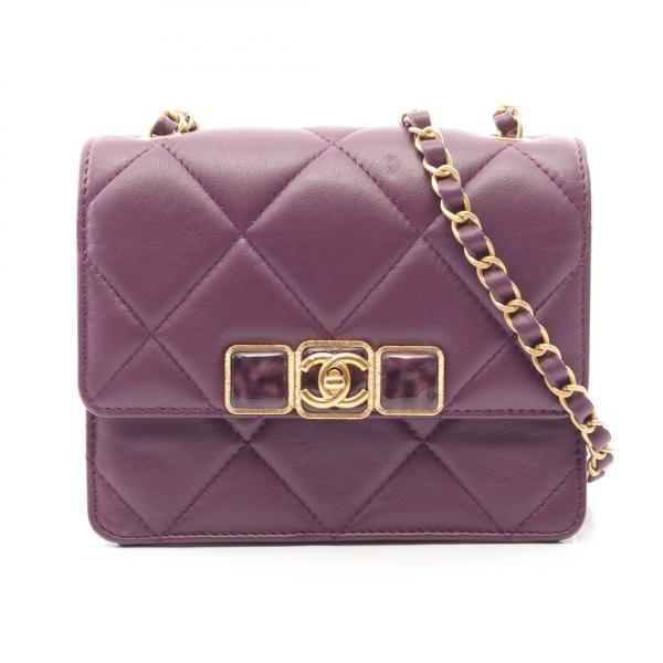 シャネル CHANEL ミニマトラッセ ショルダーバッグ バッグ ラムスキン（羊革） パープル系 A...