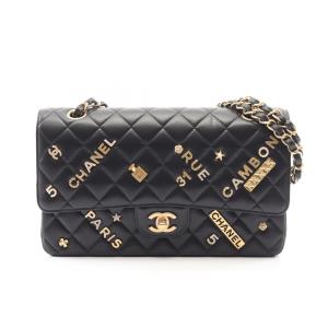 シャネル CHANEL マトラッセ Wフラップ アイコンチャーム ショルダーバッグ バッグ ラムスキン（羊革） ブラック系 A01112 【中古】