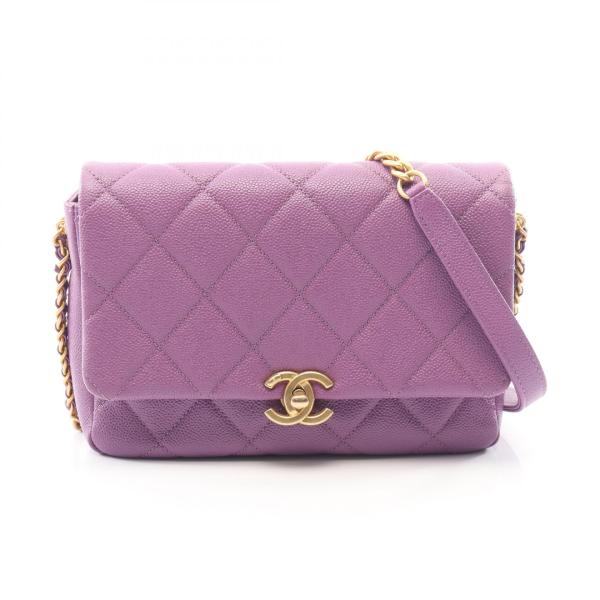 シャネル CHANEL マトラッセ スモールフラップ ショルダーバッグ バッグ キャビアスキン(グレ...