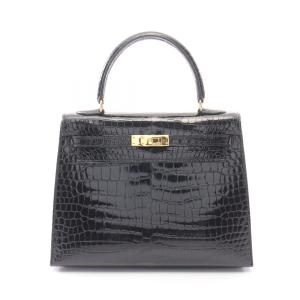 エルメス HERMES ケリー25 外縫い 2WAY ハンドバッグ バッグ エキゾチックレザー ブラック系 【中古】