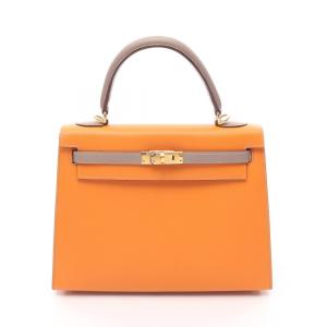 エルメス HERMES ケリー25 外縫い 2WAY ハンドバッグ バッグ レザー ヴォーエプソン オレンジ系 ジョーヌドール 【中古】