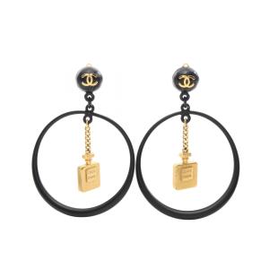 シャネル CHANEL ココマーク 香水瓶モチーフ フープ イヤリング ジュエリー GP（ゴールドメッキ） ブラック系 【中古】