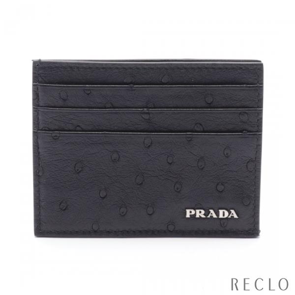 プラダ PRADA STRUZZO カードケース オーストリッチ レザー ブラック 2MC223 メ...