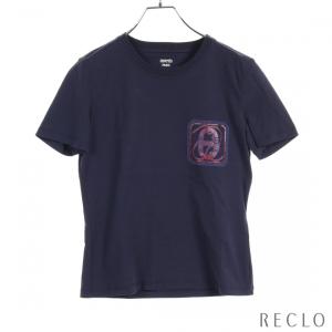 エルメス HERMES カノエH Tシャツ クルーネック プリント コットン ネイビー レディース 中古｜reclo-as-shopping