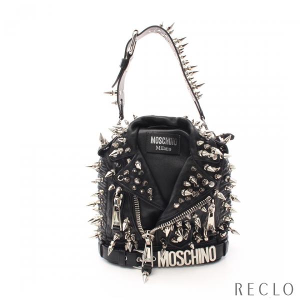 モスキーノ MOSCHINO ライダース バックパック リュックサック レザー ブラック スパイクス...