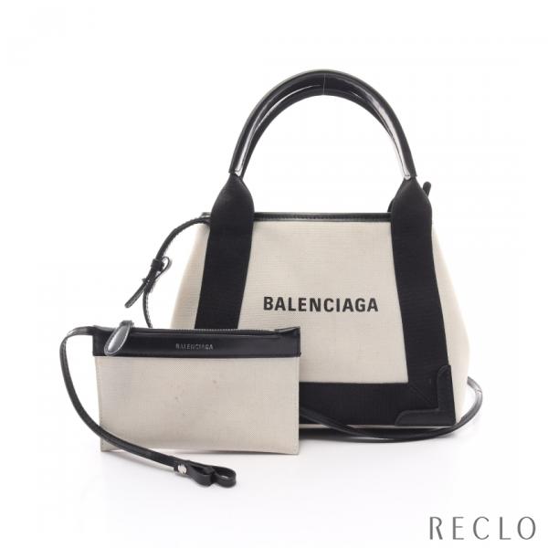 バレンシアガ BALENCIAGA ネイビーカバ XS ハンドバッグ キャンバス レザー ブラック ...