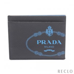 プラダ PRADA SAFFIANO PRINT カードケース ロゴプリント サフィアーノレザー ブラック ブルー 2MC223 メンズ 中古｜reclo-as-shopping