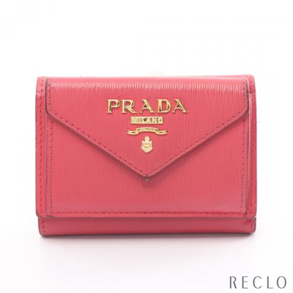 プラダ PRADA VITELLO MOVE コンパクトウォレット 三つ折り財布 レザー ピンク 1...