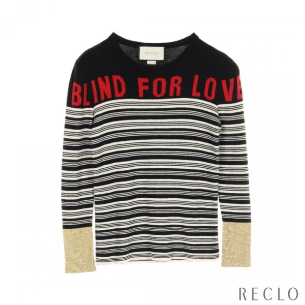 グッチ GUCCI BLIND FOR LOVE ニット ボーダー カシミヤ シルク ブラック オフ...