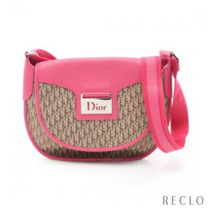 クリスチャンディオール Christian Dior トロッター ショルダーバッグ キャンバス レザー ベージュ ピンク レディース 中古｜reclo-as-shopping