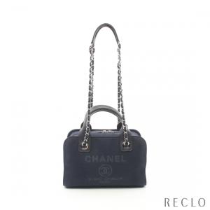 シャネル CHANEL ドーヴィル ボーリングバッグ チェーンショルダーバッグ キャンバス レザー ネイビー シルバー金具 2WAY A92749 レディース 中古｜reclo-as-shopping