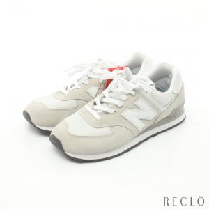 ニューバランス NEW BALANCE ML574EGW スニーカー ファブリック フェイクレザー スエード ライトグレー ホワイト メンズ 中古｜reclo-as-shopping