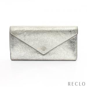 バレンシアガ BALENCIAGA ペーパー 二つ折り長財布 レザー シルバー 499207 レディース 中古｜reclo-as-shopping