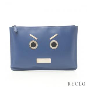 フェンディ FENDI フェイス クラッチバッグ レザー ダークブルー 7N0078 メンズ 中古｜reclo-as-shopping