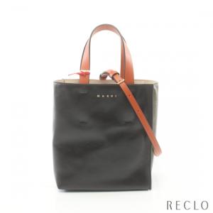 マルニ MARNI MUSEO SOFT MINI ハンドバッグ トートバッグ レザー ブラック カーキグリーン ブラウン 2WAY SHMP0040Q0 レディース 中古｜reclo-as-shopping