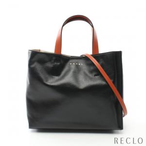 マルニ MARNI MUSEO SOFT ハンドバッグ レザー ブラック カーキグリーン ライトブラウン 2WAY SHMP0069U0 レディース 中古｜reclo-as-shopping