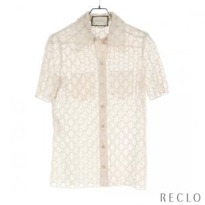 グッチ GUCCI GGロゴ メッシュ シャツ ブラウス レース コットン アイボリー 513519 レディース 中古｜reclo-as-shopping