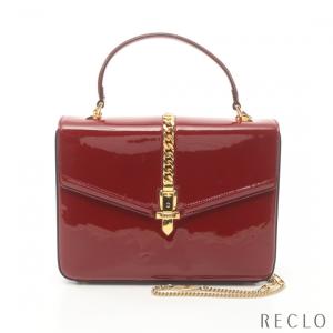 グッチ GUCCI SYLVIE 1969 シルヴィ ハンドバッグ エナメルレザー レッド 2WAY 589478 レディース 中古｜reclo-as-shopping