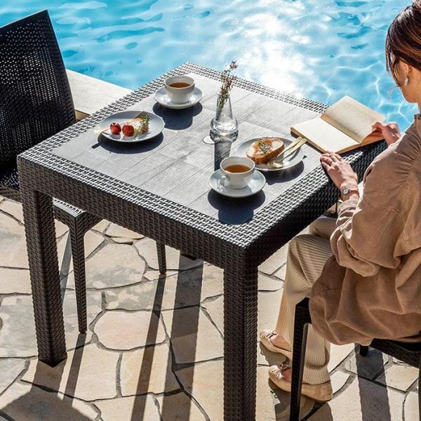 ラタン調 ガーデンテーブル 幅80cm ピクシス 単品 正方形 アウトドア テーブル 屋外 アウトド...