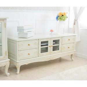 ロココ調 テレビボード 140cm クラック仕上げ テレビ台 ローボード 白