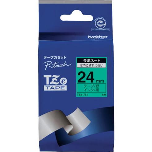 ブラザー Tzeテープ 黒文字/緑地/24mm ブラザー TZE751 オフィス 住設用品 オフィス...