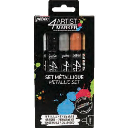 Pebeo 4アーティスト マーカー メタリック5色セット 4mm 580892 オフィス 住設用品...