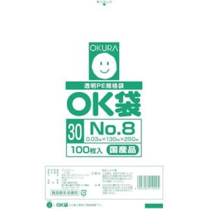 オークラ OK袋0.03mm8号 OK308 梱包用品 梱包結束用品 ポリ袋 代引不可