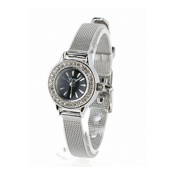 Vior/ W Vior クリスタルストーンメッシュレディースウォッチ シルバー W-VIL9002...